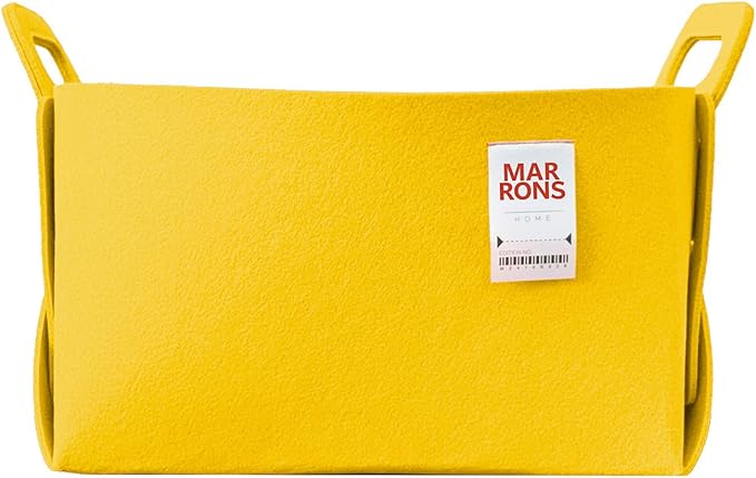 Collapsible Felt YELLOW Storage Bin Large 14.6"x9.4"x9.4" – Foldable Basket with Handles for Closet, Laundry Room Organizatio