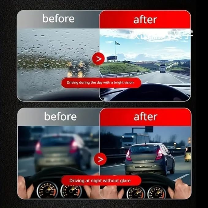 Luvio Car Glass Oil Film Remover with Cleaning Brush and Anti Fog Spray, Hydrophobic Rain Repellent for Windshield, Long Last