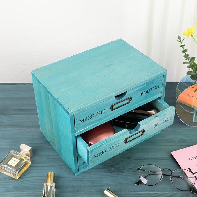 Wooden Storage Box Rustic Desktop Organizer with 3 Drawers Office Desk Accessories Shelf Small Craft Storage Containers Apoth