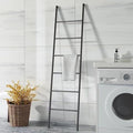 6-Tier Blanket Ladder 68 Inch Wall-Leaning Towel Rack for Living Room and Bedroom, Easy Assembly - Black