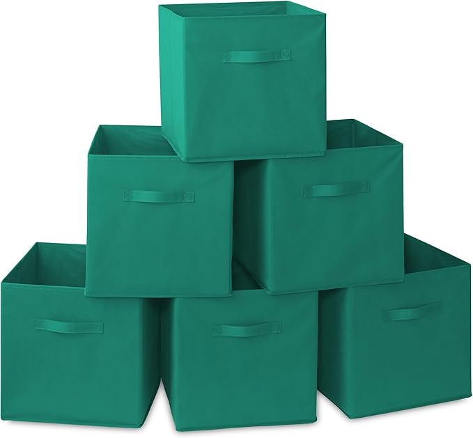 Casafield Set of 6 Collapsible Fabric Cube Storage Bins, Teal - 13" Foldable Cloth Baskets for Shelves, Cubby Organizers & Mo