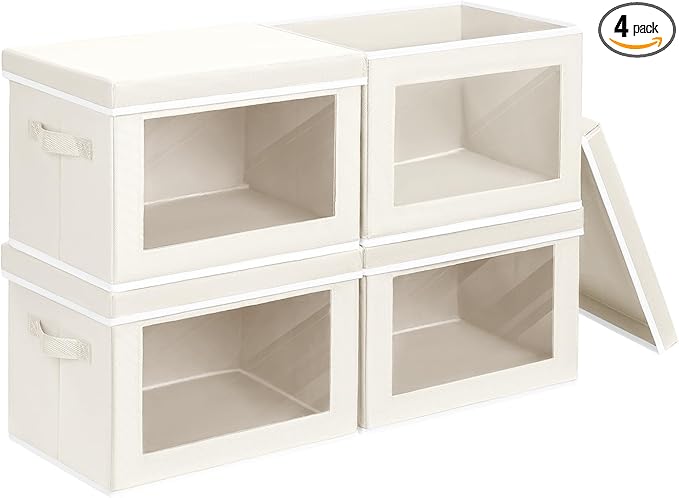 Homsorout Fabric Storage Bins with Lids, Decorative Storage Boxes, Closet Storage Bins with Window, Storage Baskets for Close
