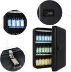 Jssmst Wall Mount Key Storage Box with Code, Locking Key Cabinet Security, 48 Key Hooks & Tags Labels, 11.81 x 9.45 x 2.95 in