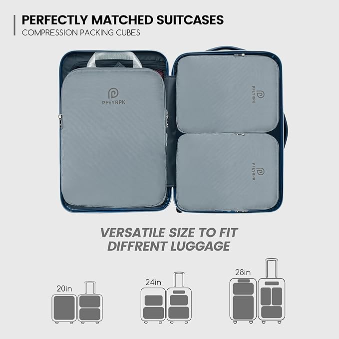 PFEYRPK Lightweight Compression Packing Cubes for Suitcases, Compressible Expandable Travel Packing Organizer with Clear Toil