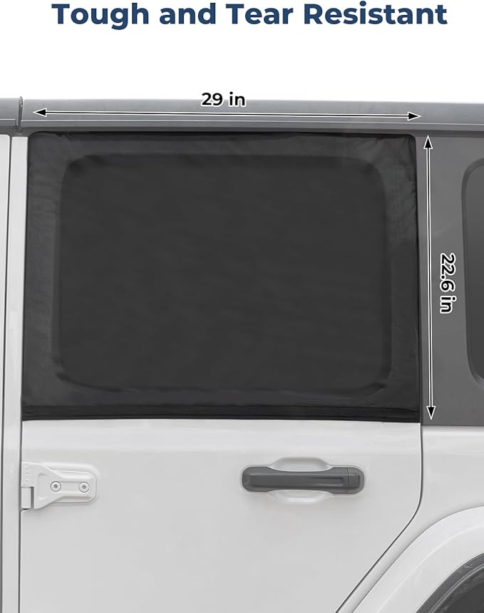 JOYTUTUS Rear Wrangler Side Window Sun Shade Camping Window Insect Screen Compatible with 2007-2026 Wrangler JK JL 4 Doors Gladiator JT, Car Window Covers for Privacy Blackout 2 Pcs