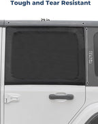 JOYTUTUS Rear Wrangler Side Window Sun Shade Camping Window Insect Screen Compatible with 2007-2026 Wrangler JK JL 4 Doors Gladiator JT, Car Window Covers for Privacy Blackout 2 Pcs