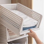 yazi Stackable Storage Bins,8 Pack Foldable Plastic Wardrobe Clothes Organizer Drawer Shelf Storage Basket Container Plastic 
