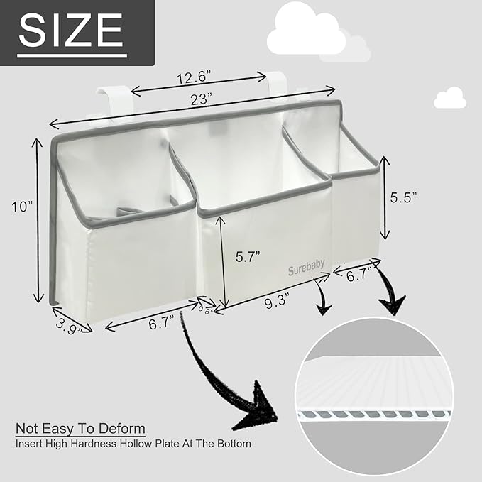 Hanging Baby Diaper Caddy, 3-in-1 Diaper Caddy Organizer Holder For Baby Crib, Nursery Organization Diaper Stacker Storage Fo