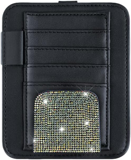 Bling Car Sun Visor Organizer, Rhinestone Multi-Pocket Truck Visor Organizer Pouch with Visor Pen Holder,Glasses Holder,Universal Sunvisor Organizers for Most Cars SUVs -AB