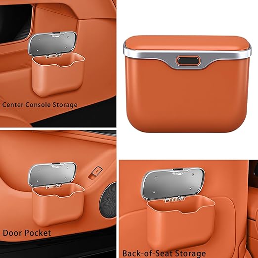 Car Trash Can with Lid, Leakproof Auto Garbage Bin, Waterproof Car Trash Bag Holder with PU Leather Top for Back of Seat/Door, Fit for SUVs, Sedans, Trucks Grey