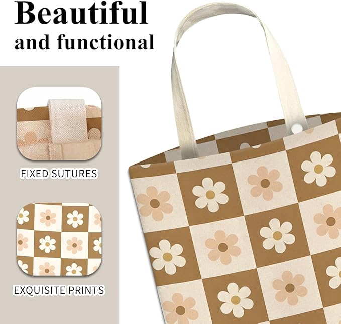 Car Trash Can, Cute Car Trash Bag, Hanging Car Organizer and Storage Bag, Trash Bin for Car Accessories, Vehicle, Travelling, Camping Luxury Beige Checkerboard Daisy
