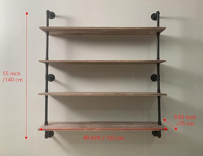 Floating Bookshelf Shelves Industrial Pipe Shelving Floating Pipe Shelf with Wood Planks 48 inch Industrial Wall Shelves Rust