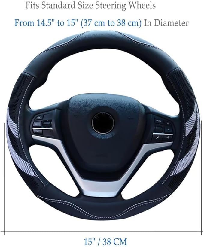 Alusbell Microfiber Leather Steering Wheel Cover Breathable Auto Car Steering Wheel Cover for Women and Men Universal 15 Inch