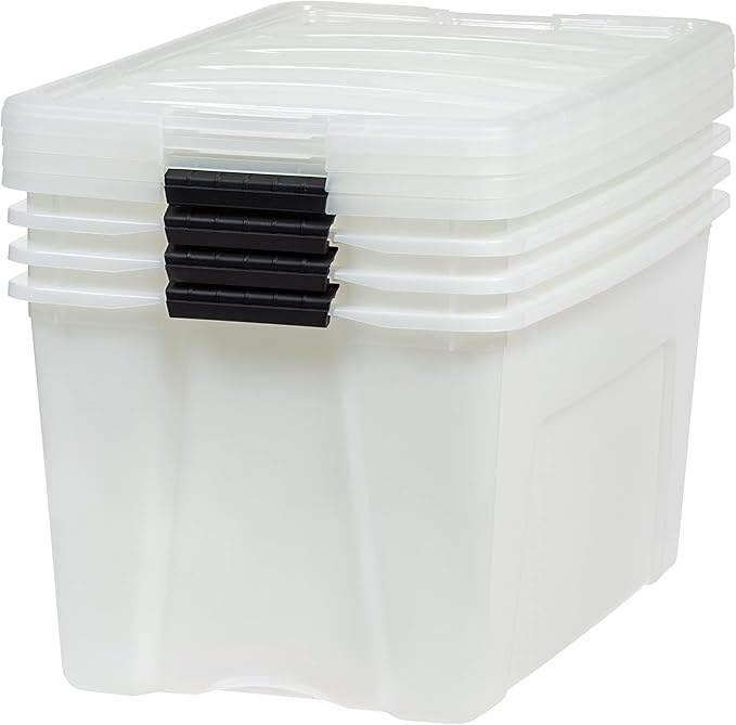 IRIS USA 72 QT Plastic Storage Box with Lid and Latches - 4 Pack - BPA-Free, Discreet Organizing Solution, Durable Nestable S