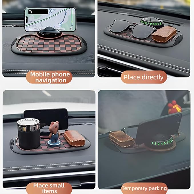 Upgrade Multifunction Car Anti Slip Mat with 360° Rotatable Phone Holder,Temporary Parking Number & Anti-Slip Dashboard Pad,M