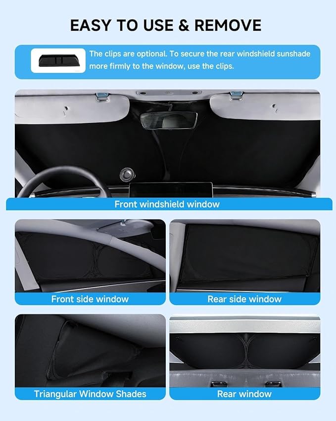 Double Layer Windshield Sunshade- Full Set Front Rear Side Window Sun Shade Cover Sun Visor Window Shade for CampingBaby Privacy Protection (for Tesla, for Model 3 (2017-2025))