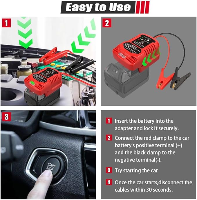 Jump Starter Adapter for Milwaukee M18 18V Li-ion Battery Powered with 12V Jumper Cables &Clamps for 3.5L Vehicles,Portable Car Charger Jump Starter (Battery not Included)