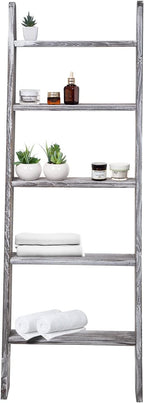 Rustic 5-Tier Wall-Leaning Wood Loadder Towel Racks for Bathroom Livingroom Kithen Office Woden Farmhouse Ladder-Style Blanke