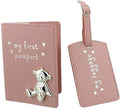 My First Passport & Luggage Tag Set with metal teddy icon Pink
