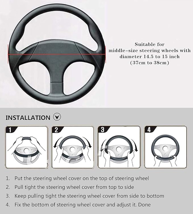 Labbyway Carbon Fiber Steering Wheel Cover, Universal 15 inch, Breathable, Anti-Slip, Warm in Winter and Cool in Summer, Blac