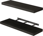 Fixwal Black Floating Shelves for Wall, 22" Long Wall Mounted Rustic Wood Shelves for Living Room, Bedroom, Bathroom and Kitc