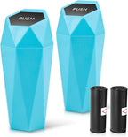 Auto Dynasty Car Trash Can with Lid, Blue Car Garbage Can Cup Holder for Interior, 2 Pack Mini Leakproof Garbage Can with 30Pcs Trash Bags, Multipurpose Storage Organizer for Vehicle Home Office