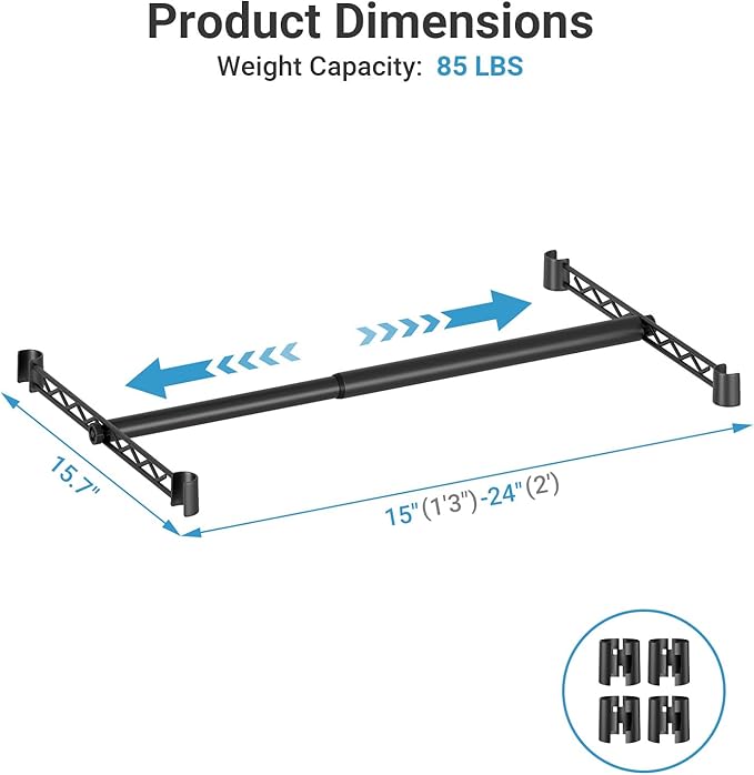 VIPEK Expandable Closet Rod with Hanger Rail Suitable for 15"-24" Wire Shelf Clothes Rack Adjustable Metal Heavy Duty Hanging