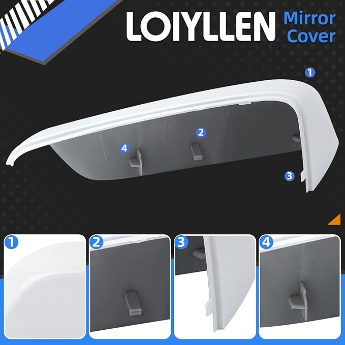 Driver Side Mirror Cover Replacement for Chevrolet Chevy Malibu 2016 2017 2018 2019 2020 2021 2022 2023 2024 2025 - Left Side Mirror Covers, Rear View Mirror Cap Accessories White