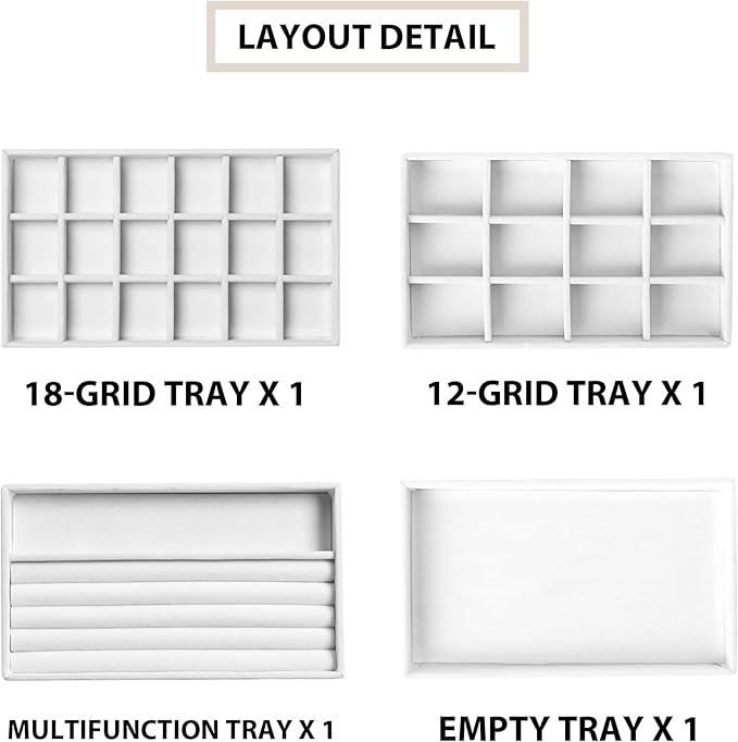 Frebeauty Jewelry Organizer Tray,Stackable Velvet Jewelry Trays,Drawer Inserts Earring Organizer For Women Jewelry Storage Di