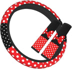 Cute Red Polka Dots Steering Wheel Cover for Women,Universal Fit 14-15 inch, Fashion Automotive Interior Decorative,with 2 Pa