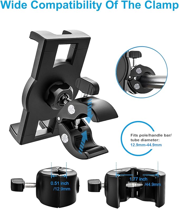 woleyi Bike Tablet Mount, Motorcycle Bicycle Tablet Holder, Cycling Handlebar Clamp with 360 Rotation for iPad Pro Air Mini, iPhone, Samsung Galaxy Tabs, Fire HD, More 4.7-13" Cellphones and Tablets