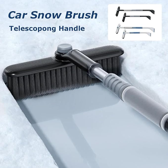 3 In 1 Snow Brush and Ice Scraper for Car Windshield Extendable Snow Removal 360° Pivoting Vehicle Winter Shovel Brush Snow Scraper with Long Handle (Grey)