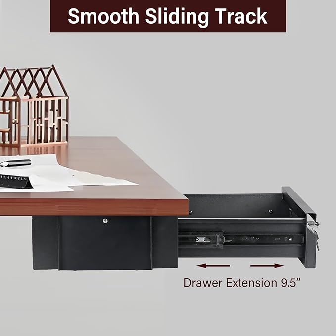 Under Desk Drawer 15.7" x 11.8" x 4.3", Under Desk Pull Out Drawer with Lock and Keys, 4.3” & 7.5” Optional Bracket Height, S