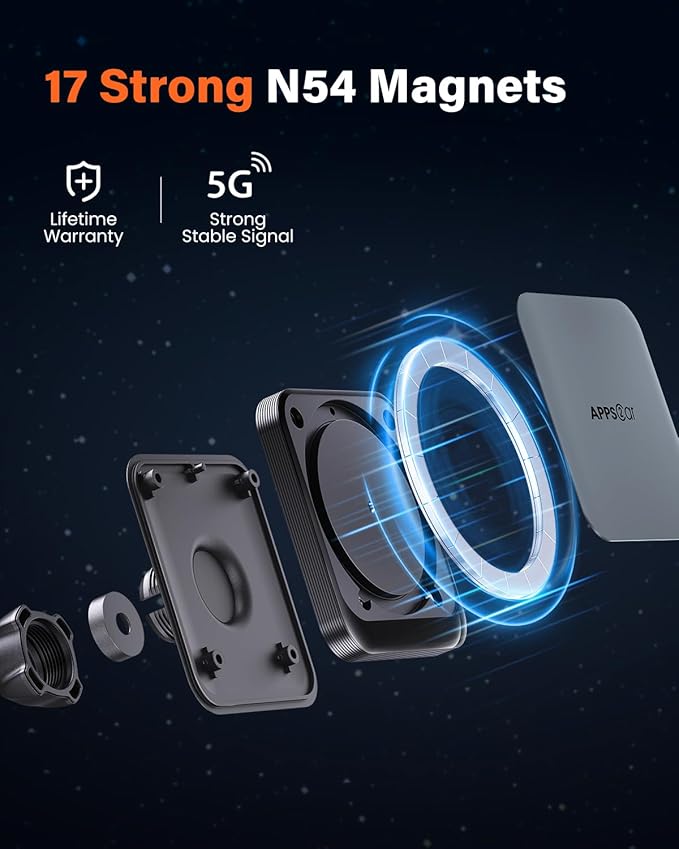 APPS2Car for Magsafe CD Phone Holder for Car [25N Magnetic Attraction] Magnetic Phone Holder for Car 360° Handsfree CD Player Phone Mount Compatible with Official Magsafe Case iPhone 17-12 Series
