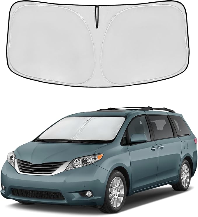 Windshield Sun Shade for Toyota Sienna 2011-2020 Front Window Shade Custom Fit Sienna Accessories Sun Visor Foldable Shade Blocks UV Rays Summer Must Have Car Accessories
