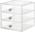 AJIODA Makeup Drawer Organizer Box with 3 Drawers, Acrylic Cosmetic Display Case Vanity Organizer Jewelry Storage Box Stackab