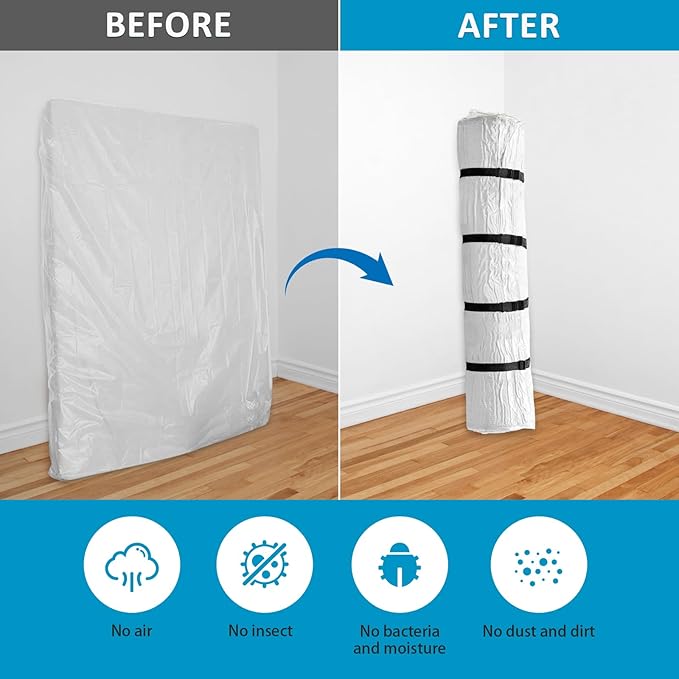 Mattress Vacuum Bag for Queen and Full Size, 78.7x98.4in Space Saver Mattress Vacuum Seal Bag with 4 Straps Dual-Zip Seal Mat
