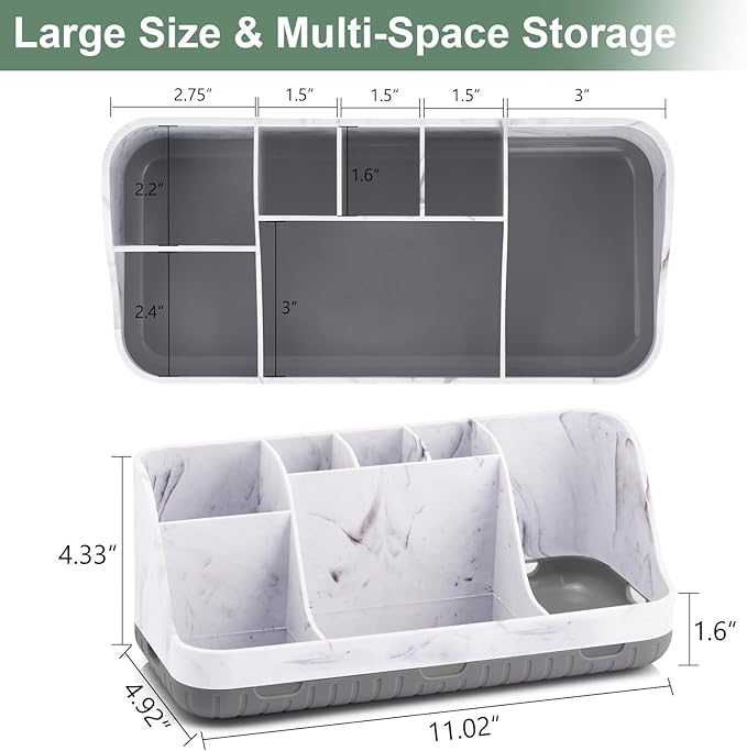 GFWARE Marble Bathroom Countertop Organizer - Detachable 7 Slots Kids Electric Toothbrush and Toothpaste Holde Drainage for B
