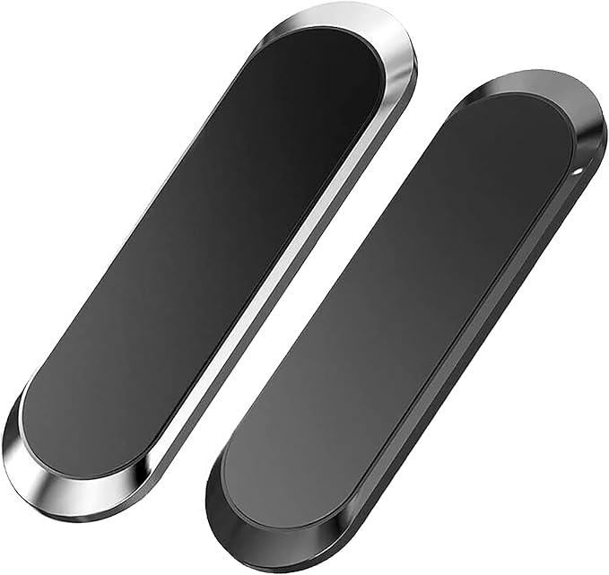 SALEX Flat Magnetic Phone Mounts 2 Pack. Black & Silver Cell Phone Holder for Car Dashboard, Truck. Universal Stick on iPad Wall Magnet Mount Kit for Tablets, Smartphones. Phone Car Mount for iPhone