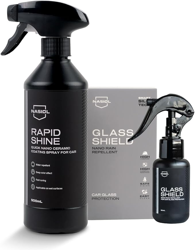 Nasiol Rapidshine + Glasshield Spray - Advantage Set - Car Care Set - Fast Nano Ceramic Coating and Nano Rain Repellent for C