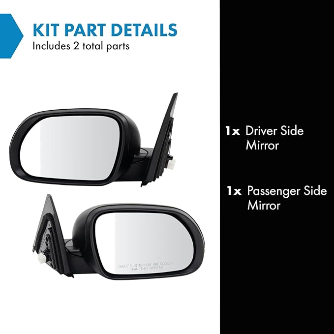 TRQ Driver & Passenger Side Power Mirror Set Textured Black Manual Fold Without Heat or Blind Spot Fits 2020-2021 Kia Soul KI