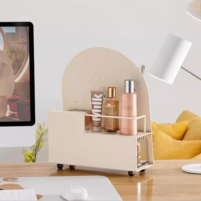 Makeup Storage Box Metal Makeup Organizer Rack Box, Countertop Organizer for Cosmetics, Vanity Holder for Lipstick, Brushes, 