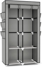 VTRIN Portable Closet Wardrobe for Hanging Clothes with 4 Storage Shelves, 2 Hanging Rods and 6 Pockets, Stable and Easy Asse
