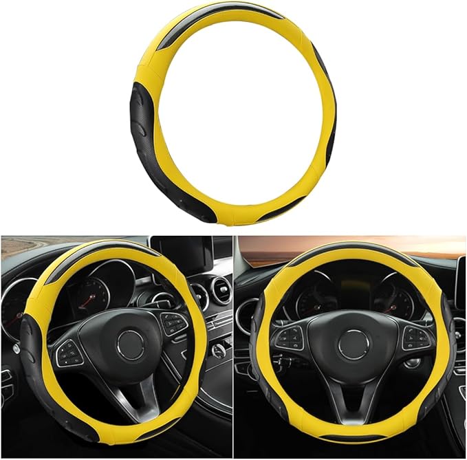 Leather Steering Wheel Cover, Auto Car Stretch Steering Wheel Protector, Universal 15 Inch Anti-Slip Breathable Odorless Stee