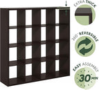 Furinno Cubicle Book Shelf, 16-Cube Bookshelf, Extra Thick Frame Reversible Bookcase with Open Back, 14.6" x 58" x 58", for L