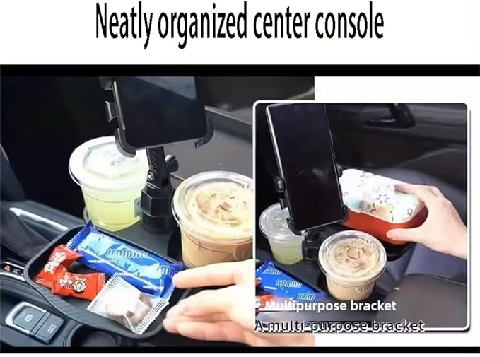 4 in 1 Car Table Tray，Mobile Phone Holder Car Cup Holder Tray ，360° Rotation Cup Holder Tray for Car，Compatible with Vehicles