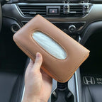 Car Tissue Holder, Sun Visor Tissue Holder, Car Visor Napkin Holder, PU Leather Backseat Tissue Case Holder for Car Vehicle with Zipper (Brown)