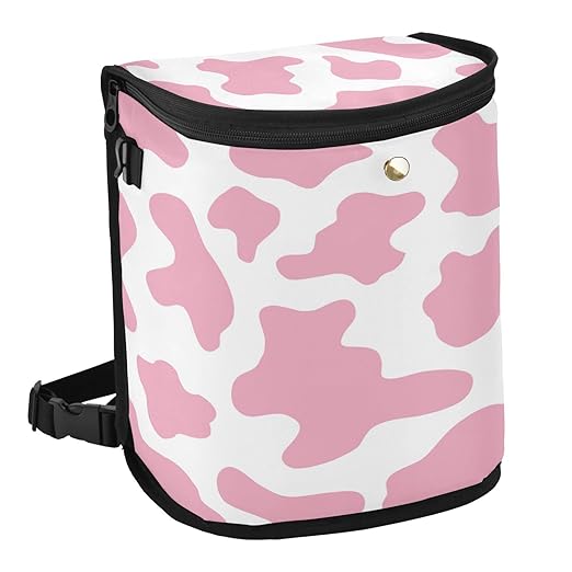 linqin Pink Cow Print Car Trash Can with Lid Leak Proof Car Trash Bag Waterproof Car Garbage Can, PolyesterTrash Bin Hanging for Minivan SUV Truck