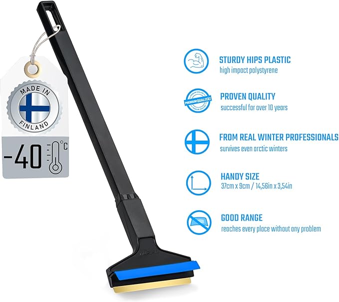 Ice Scraper Long Handle Car Ice Scraper Brass Blade 14,5 inch Ice Scraper for Car Snow Scraper Ice Scrapers for Car Windshield Original Murska from Europe (L&P A055 Black Blue)