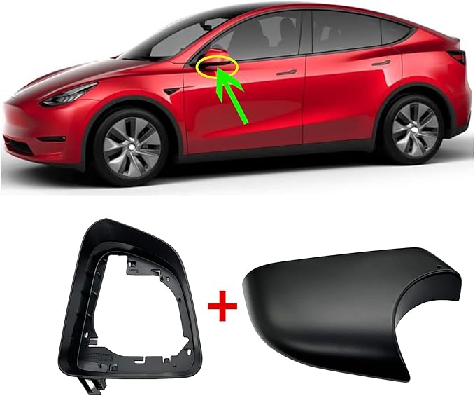 Replacement For Tesla Model Y Left Side Wing Mirror Cover and Mirror Frame Set Lower Holder Housing Tray Cap Driver Rearview Mirror Cover 2020 2021 2022